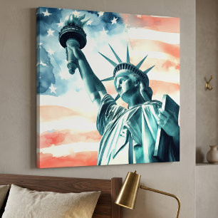 Watercolor beeld van de Vrijheidsstatue met de Ame Canvas Afdruk