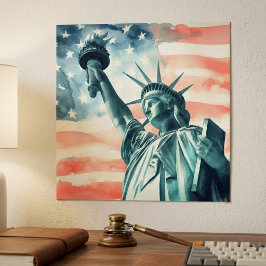 Watercolor beeld van Liberty met Amerikaanse vlag Poster