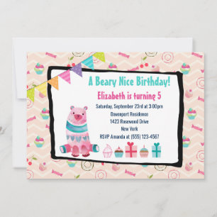 Watercolor Beer Beary Nice Verjaardagsfeest Uitnod Kaart