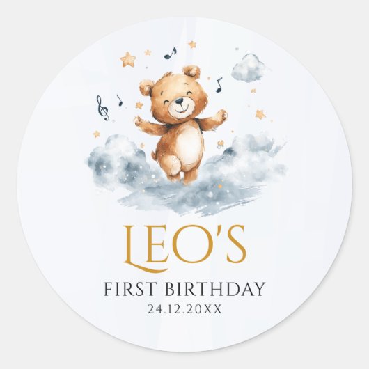 Watercolor Beer Eerste Verjaardag Favor Sticker (Voorkant)