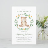 Watercolor Beer Groene Baby Shower Uitnodiging (Staand voorkant)