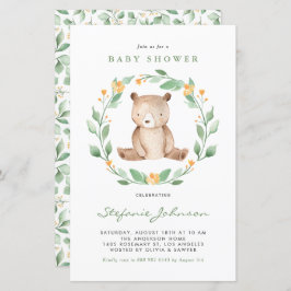 Watercolor Beer Groene Baby Shower Uitnodiging