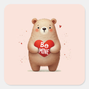 Watercolor Beer Rode Hart xoxo Valentijnsfeest Vierkante Sticker