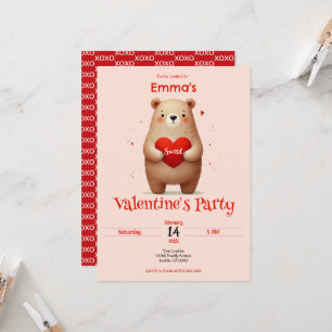 Watercolor Beer Rode Hart xoxo Valentijnsfeestje Kaart