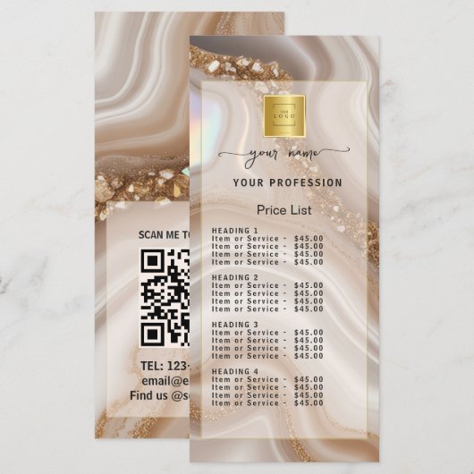 Watercolor Beige goud Prijslijst Menu (Voorkant / Achterkant)