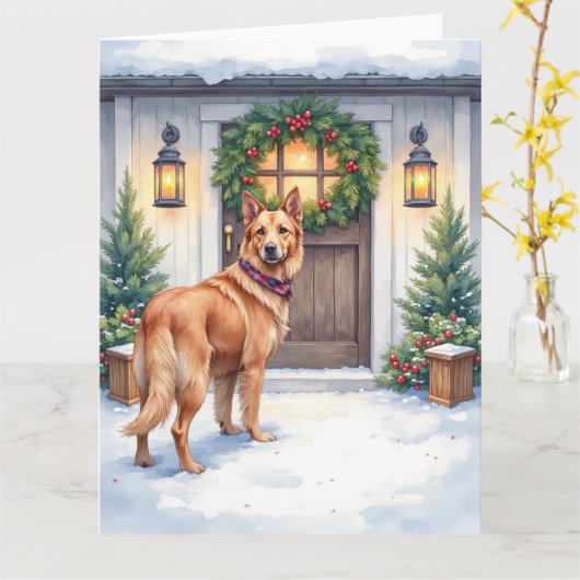 Watercolor Belgian Laekenois Farmhouse Christmas Kaart (Gele Bloem)