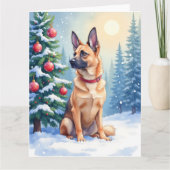Watercolor Belgian Malinois Evergreen Christmas Kaart (Voorkant)