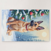 Watercolor Belgian Malinois Evergreen Christmas Legpuzzel (Horizontaal)