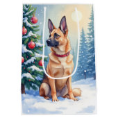 Watercolor Belgian Malinois Evergreen Christmas Medium Cadeauzakje (Achterkant)