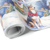 Watercolor Belgian Sheepdog Winter Christmas Cadeaupapier (Rol Hoek)