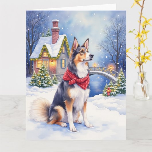 Watercolor Belgian Sheepdog Winter Christmas Kaart (Gele Bloem)
