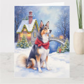 Watercolor Belgian Sheepdog Winter Christmas Kaart (Voorkant)