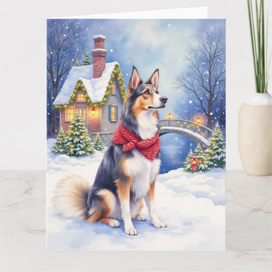 Watercolor Belgian Sheepdog Winter Christmas Kaart (Voorkant)
