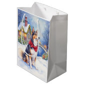 Watercolor Belgian Sheepdog Winter Christmas Medium Cadeauzakje (Achterkant Gekanteld)