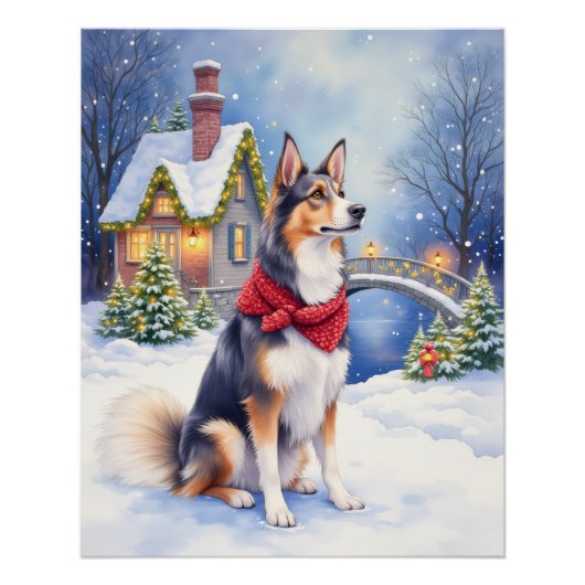 Watercolor Belgian Sheepdog Winter Christmas Perfect Poster (Voorkant)