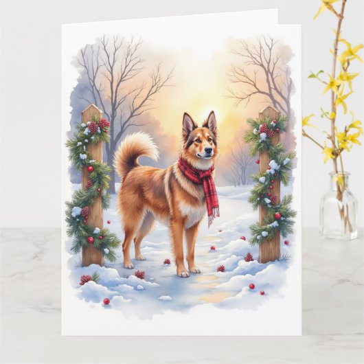 Watercolor Belgian Tervuren Garland Christmas Kaart (Gele Bloem)