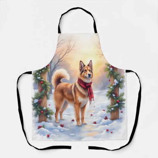 Watercolor Belgian Tervuren Garland Christmas Schort (Voorkant)