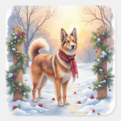 Watercolor Belgian Tervuren Garland Christmas Vierkante Sticker (Voorkant)