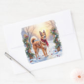 Watercolor Belgian Tervuren Garland Christmas Vierkante Sticker (Envelop)