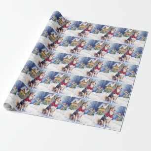 Watercolor Belgische Schaapshond Winter Kerstmis Cadeaupapier