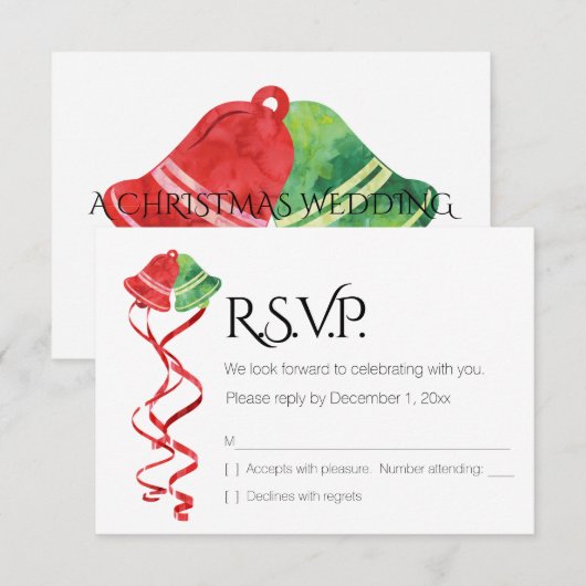 Watercolor Bellen/Kerst Huwelijk /RSVP Kaart (Voorkant / Achterkant)