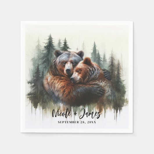 Watercolor Beren Rustieke Wildernis Bruiloft Servet (Voorkant)