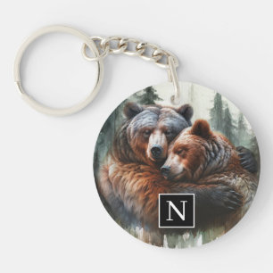Watercolor Beren Rustieke Wildernis Bruiloft Sleutelhanger