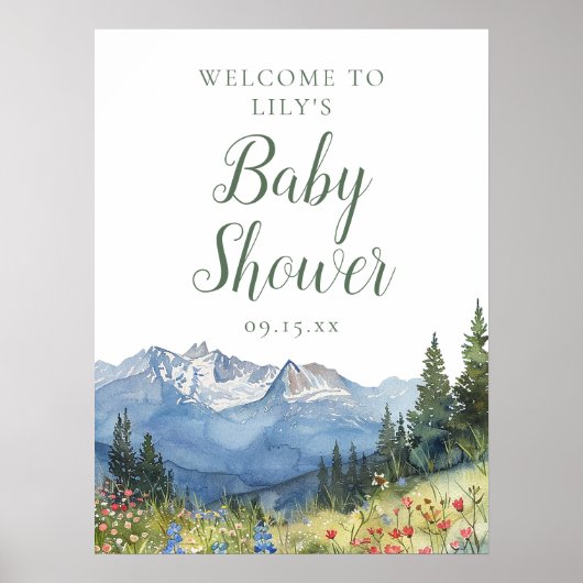 Watercolor Berg Baby Shower Welkom Bord Poster (Voorkant)