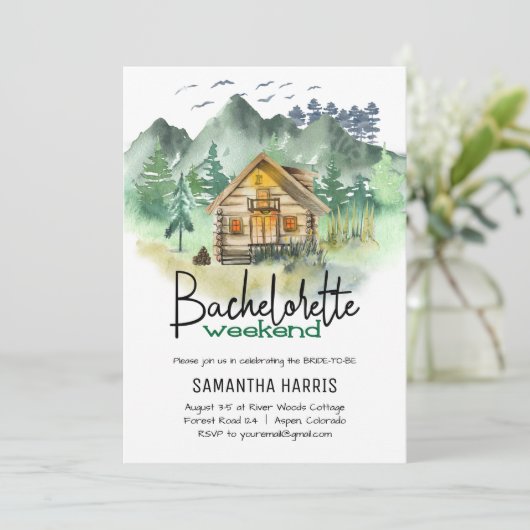Watercolor Berg Bachelorette Weekend Kaart (Staand voorkant)