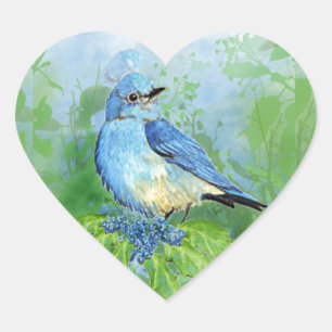 Watercolor berg blauwe vogel kunst voor de hart sticker