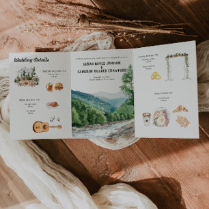 Watercolor Berg Bruiloft Tri-Fold Uitnodiging