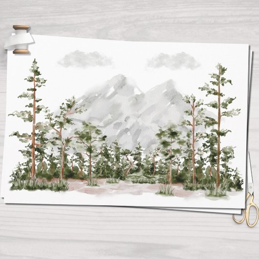 Watercolor Berg en Bos Inpakpapier Vel