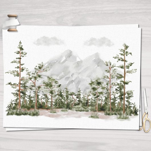 Watercolor Berg en Bos Tissuepapier