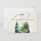Watercolor Berg & Monogram RSVP Kaartje (Voorkant)