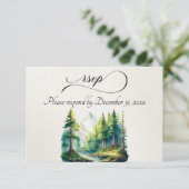 Watercolor Berg & Monogram RSVP Kaartje (Staand voorkant)