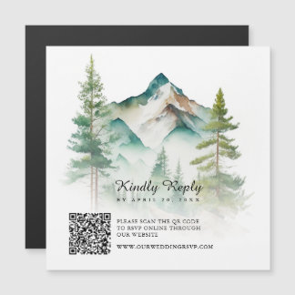 Watercolor Berg QR Code RSVP Magnetische Kaart Uitnodiging