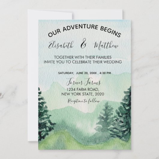 Watercolor Berg Trouw Uitnodiging (Voorkant)