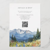 Watercolor Berg Wilde Bloem Bruiloft QR Code Folie Uitnodiging (Achterkant)