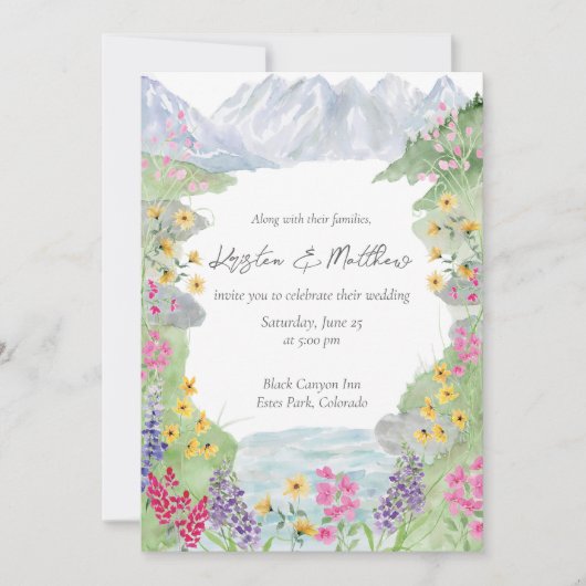 Watercolor Berg Wilde Bloem Bruiloft Uitnodiging (Voorkant)