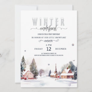 Watercolor Berg Winter Onederland 1e verjaardag Kaart