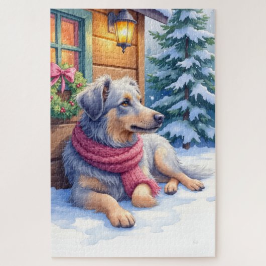 Watercolor Bergamasco Shepherd Cabin Christmas Legpuzzel (Verticaal)