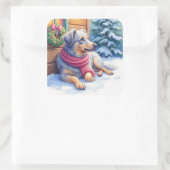 Watercolor Bergamasco Shepherd Cabin Christmas Vierkante Sticker (Tas)