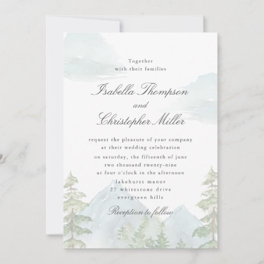 Watercolor Bergbos Huwelijksuitnodiging Kaart (Voorkant)