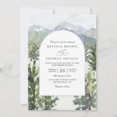 Watercolor Bergbos Rustieke QR Code Trouwen Kaart (Voorkant)