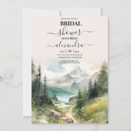 Watercolor Bergen En Dennenbos Bruidsdouche Kaart (Voorkant)