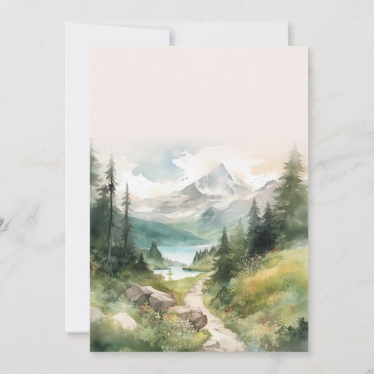 Watercolor Bergen En Dennenbos Bruidsdouche Kaart (Achterkant)