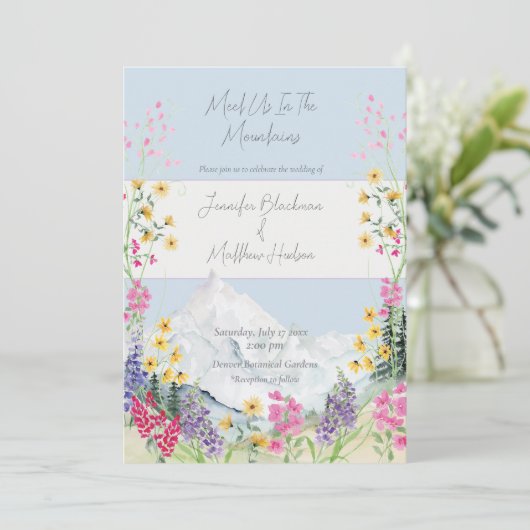 Watercolor Bergen met Wilde Bloem Frame Kaart (Staand voorkant)