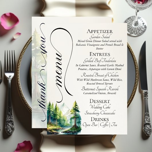 Watercolor Bergen, Monogram & Dank je wel Menu