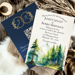 Watercolor Bergen, QR Code & Monogram - Blauw Kaart