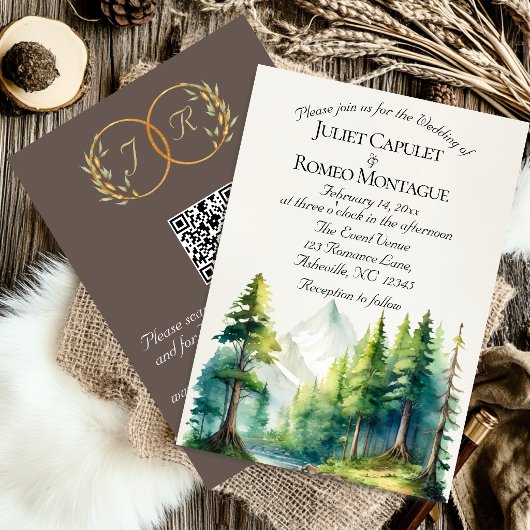 Watercolor Bergen, QR Code & Monogram - Mocha Kaart